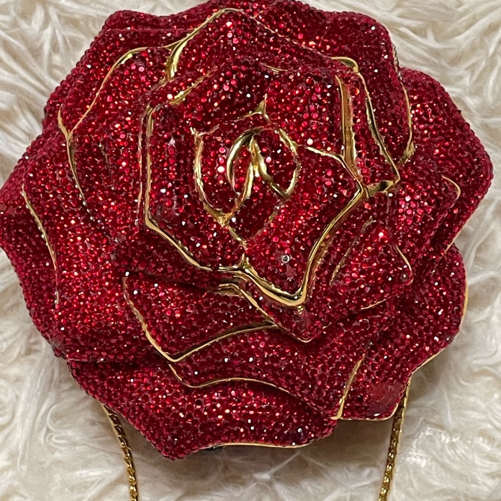Authentic Judith Leiber Red and Gold Crystal Clutch